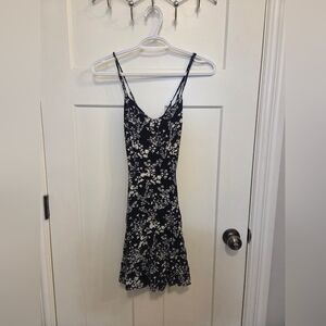 Garage Black Mini Slip Dress with White Floral Print
